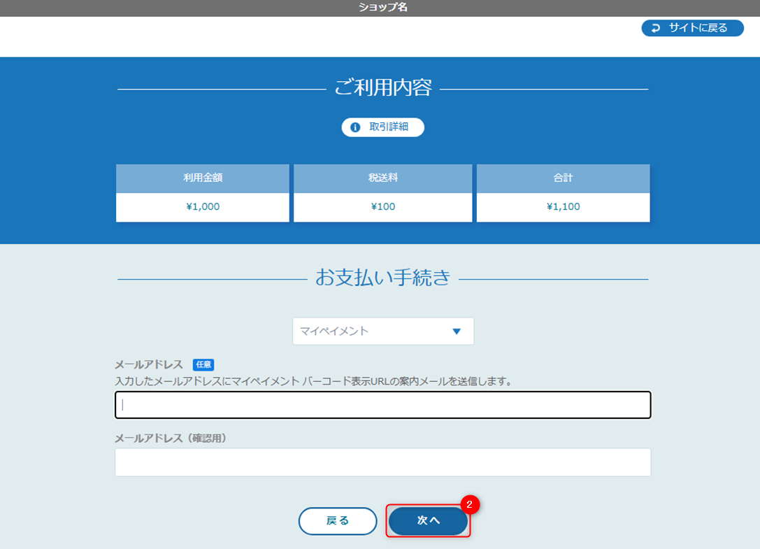 リンクタイプ Plusマイペイメント決済_決済入力画面のスクリーンショット